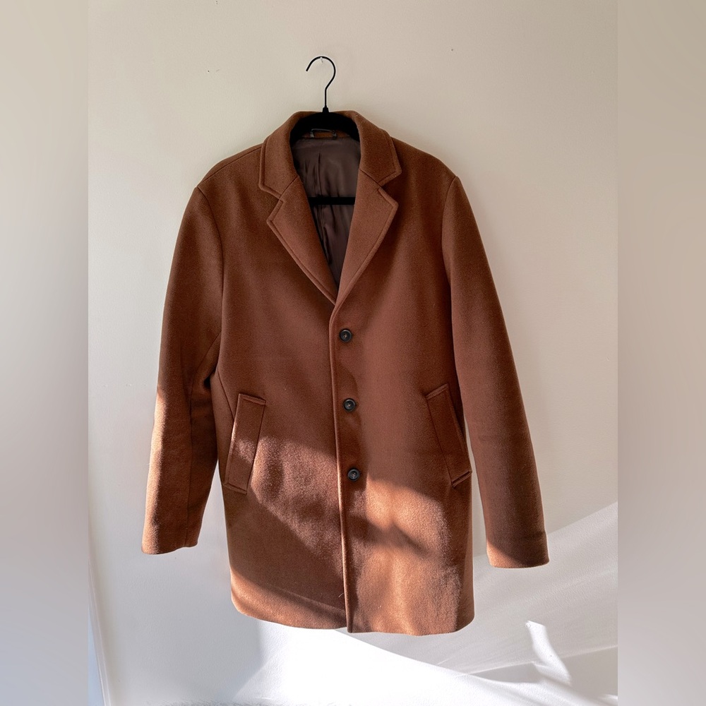 Mango Mens Recycled Wool Coat Tobacco Brown Medium